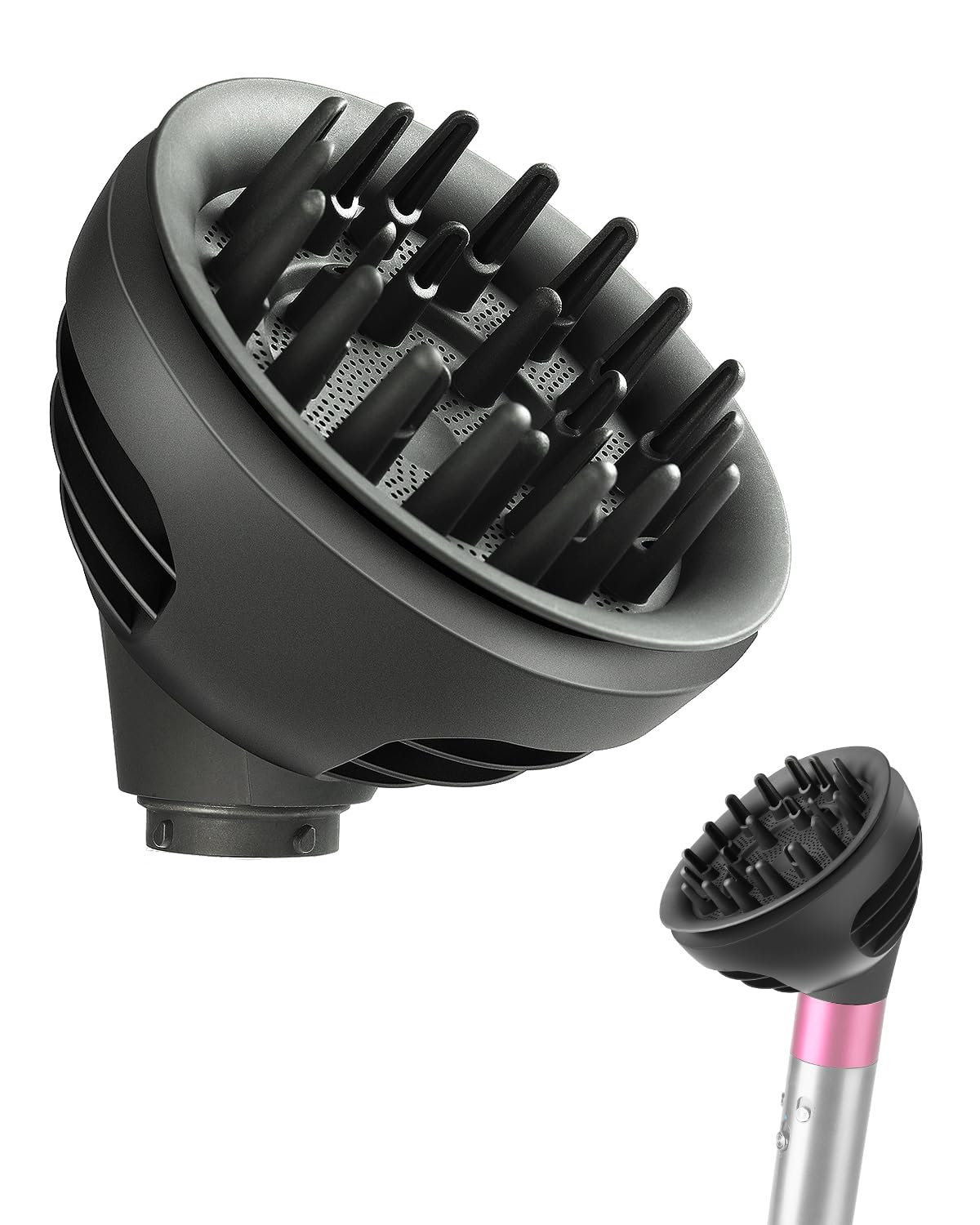 TOSAGE diffuser front view showing attachment fit and stable airflow benefit