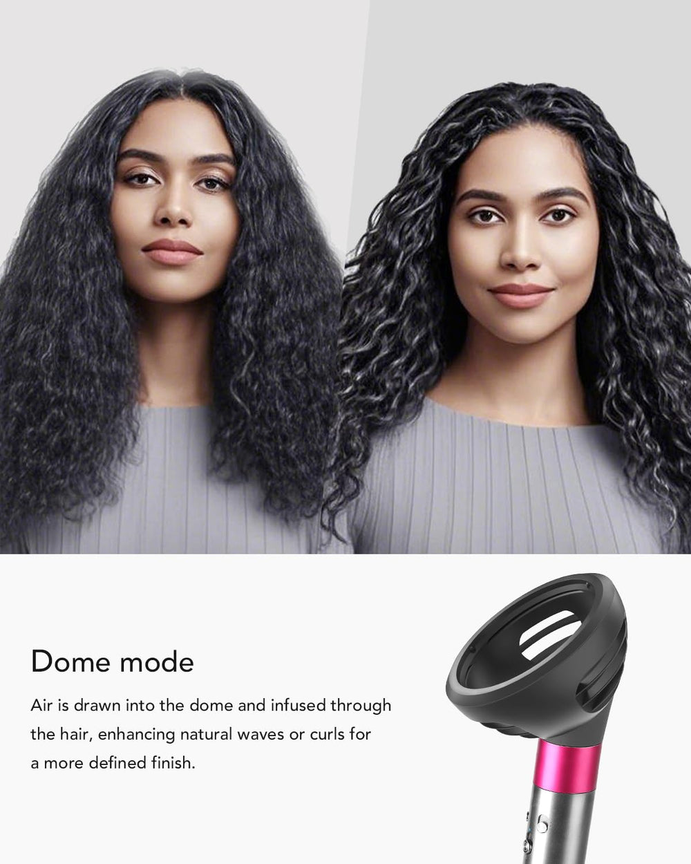 TOSAGE diffuser attached to Dyson Airwrap illustrating secure fit benefit