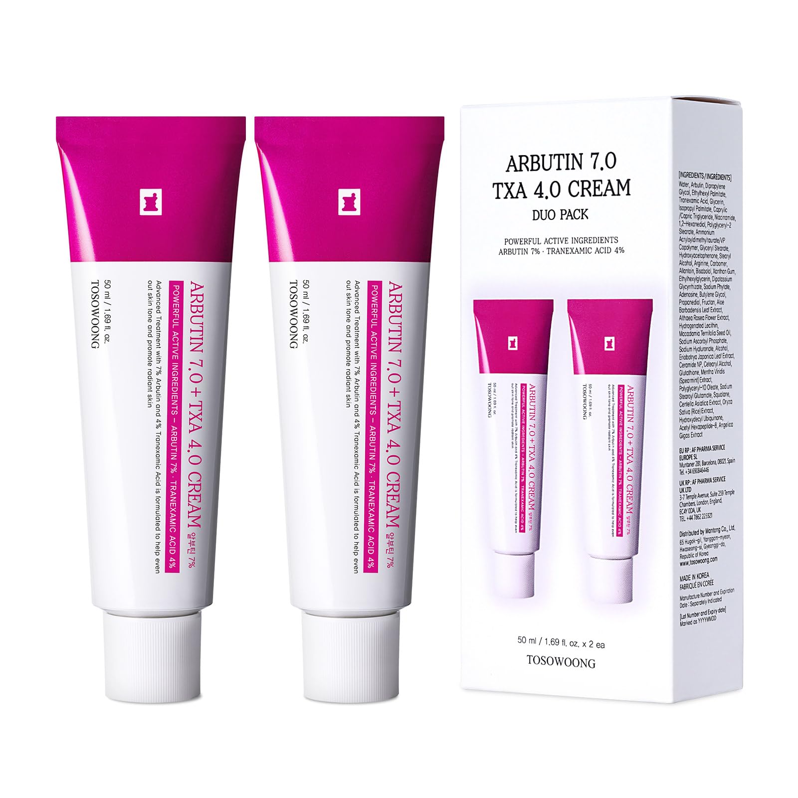 TOSOWOONG front packaging showing product benefits and dual jars