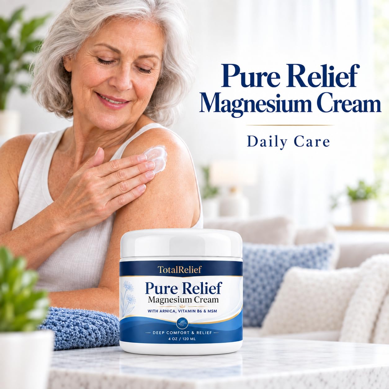 TotalRelief open jar showing cream texture and quick-absorbing application benefit