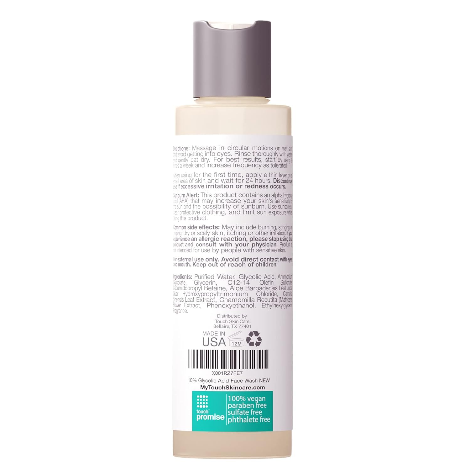 TOUCH bottle next to a hand to show 6 oz size and travel-friendly scale