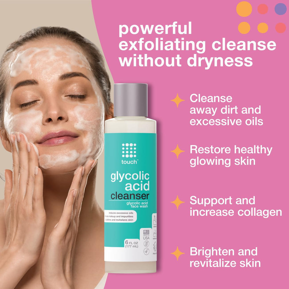 TOUCH gel-to-foam texture close-up demonstrating gentle exfoliating lather