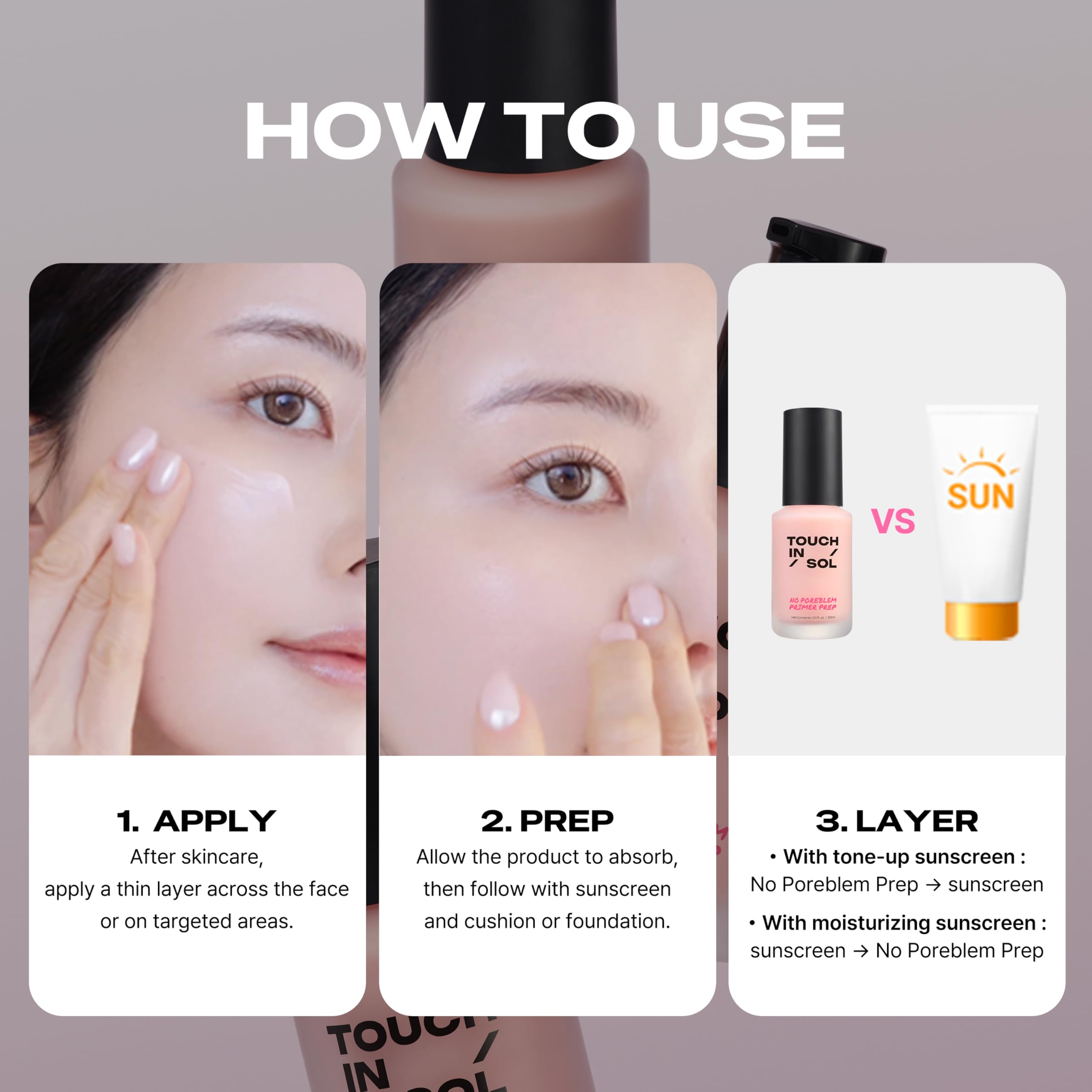 TOUCH IN SOL in a makeup bag lifestyle shot showing daily routine readiness and portability