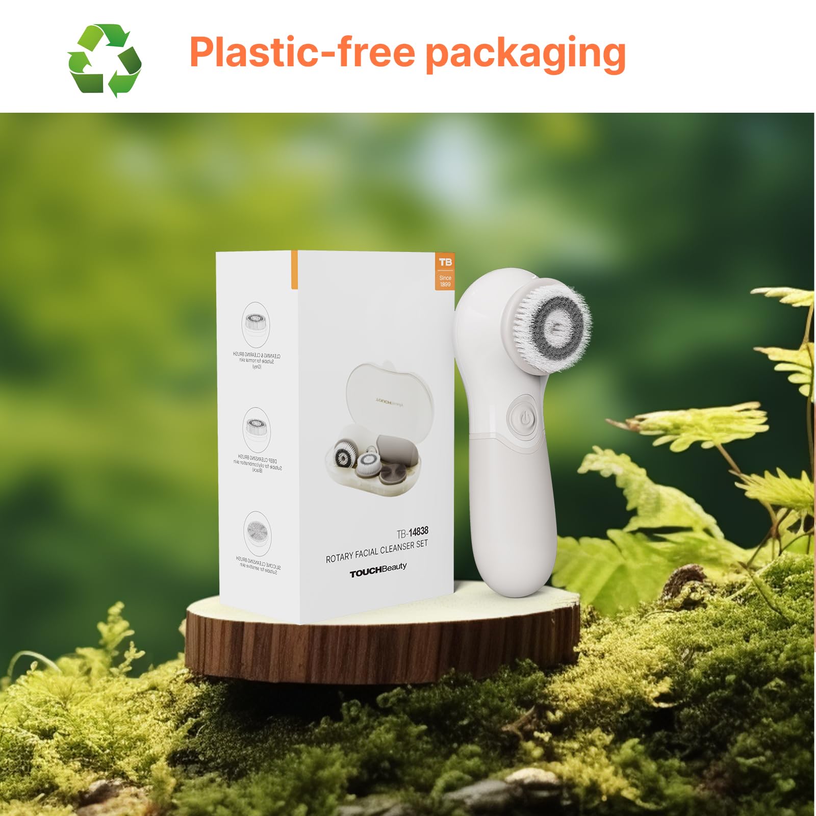 TOUCHBeauty next to AA batteries showing compact size and cordless convenience