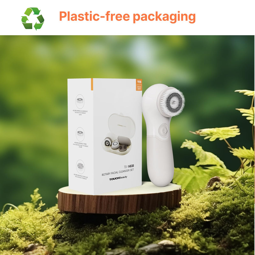 TOUCHBeauty next to AA batteries showing compact size and cordless convenience