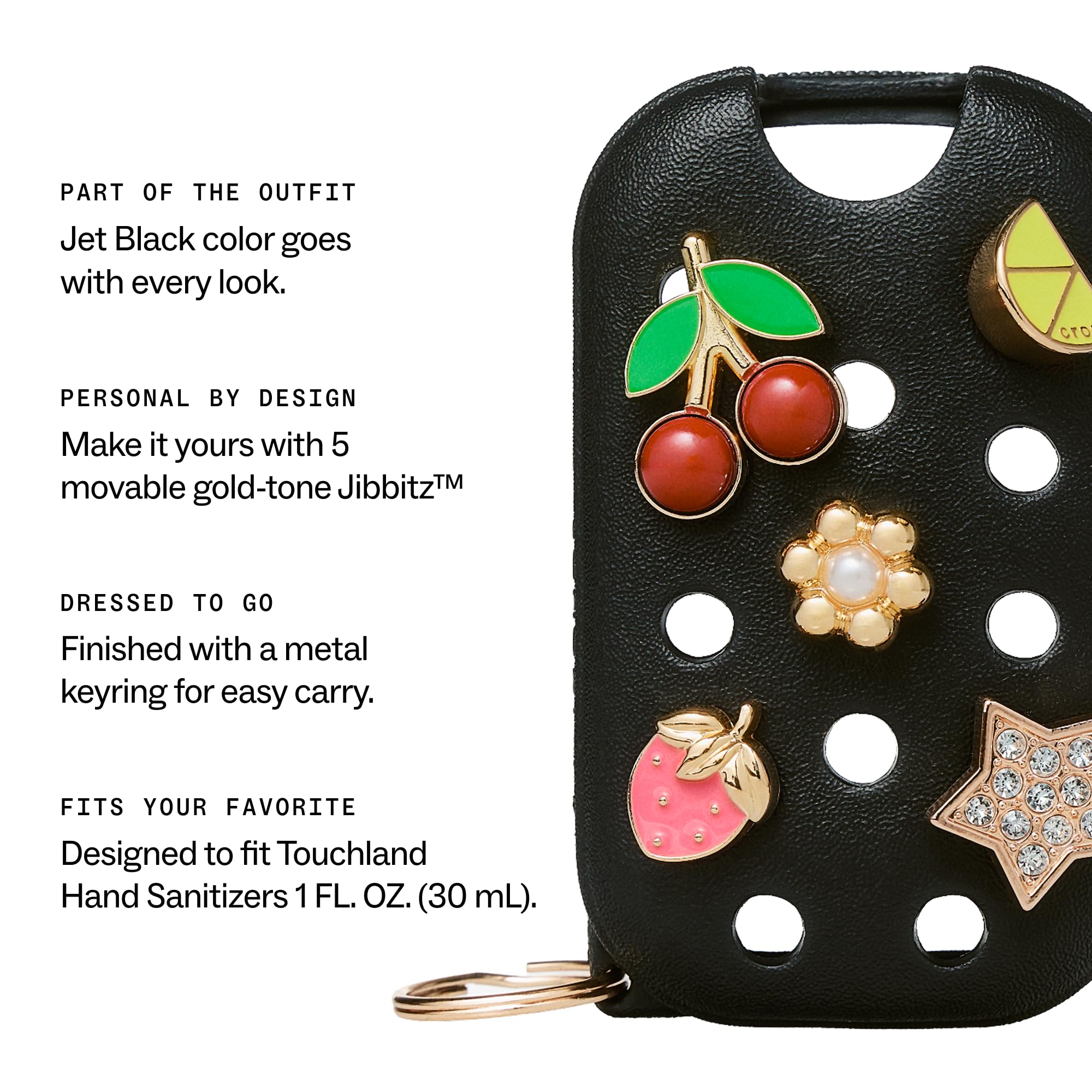 Touchland metal keyring clipped to a bag for quick everyday access