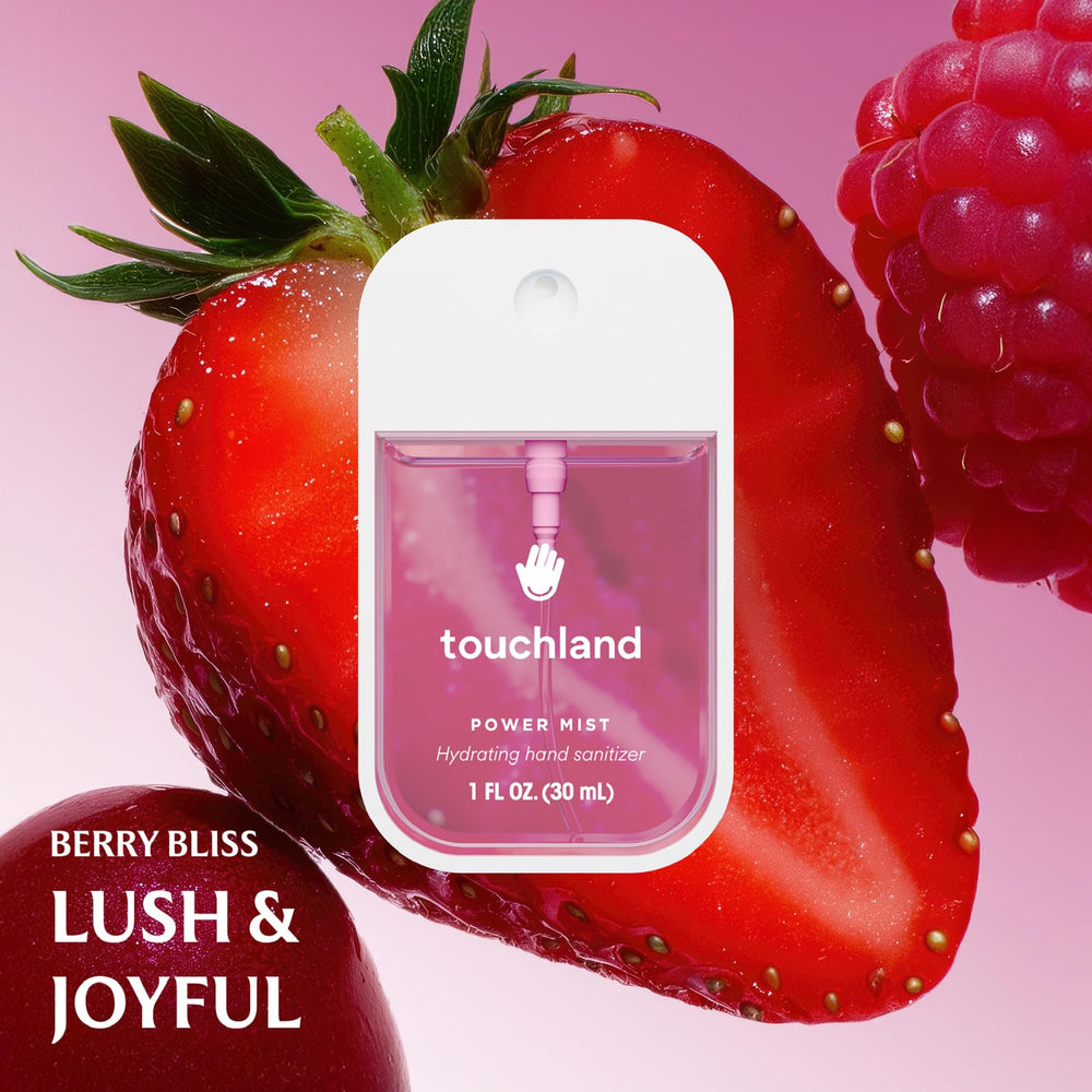 Touchland in-hand use demo spraying mist for convenient on-the-go sanitizing