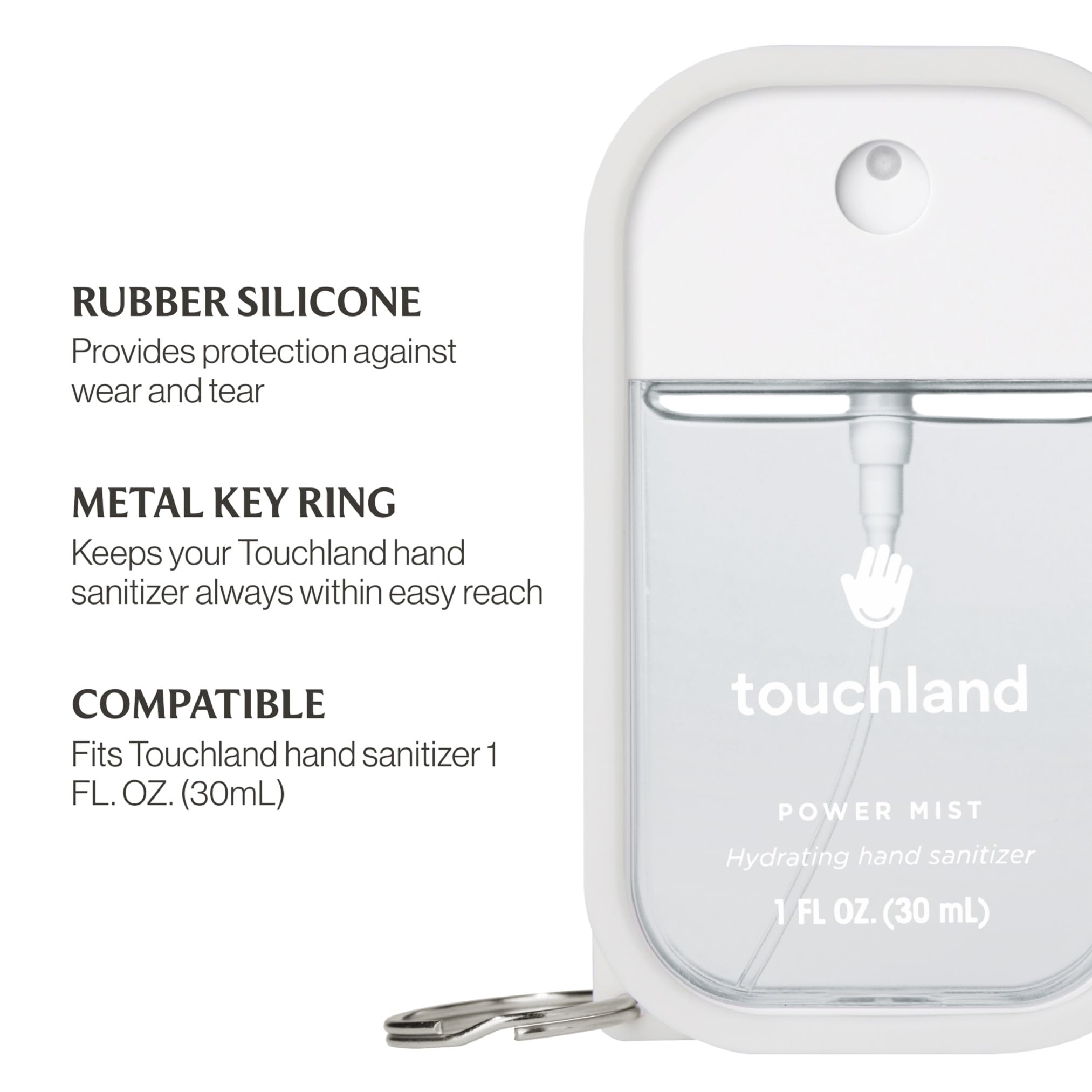 Touchland label and ingredients panel emphasizing dermatologist-tested, vegan formulation