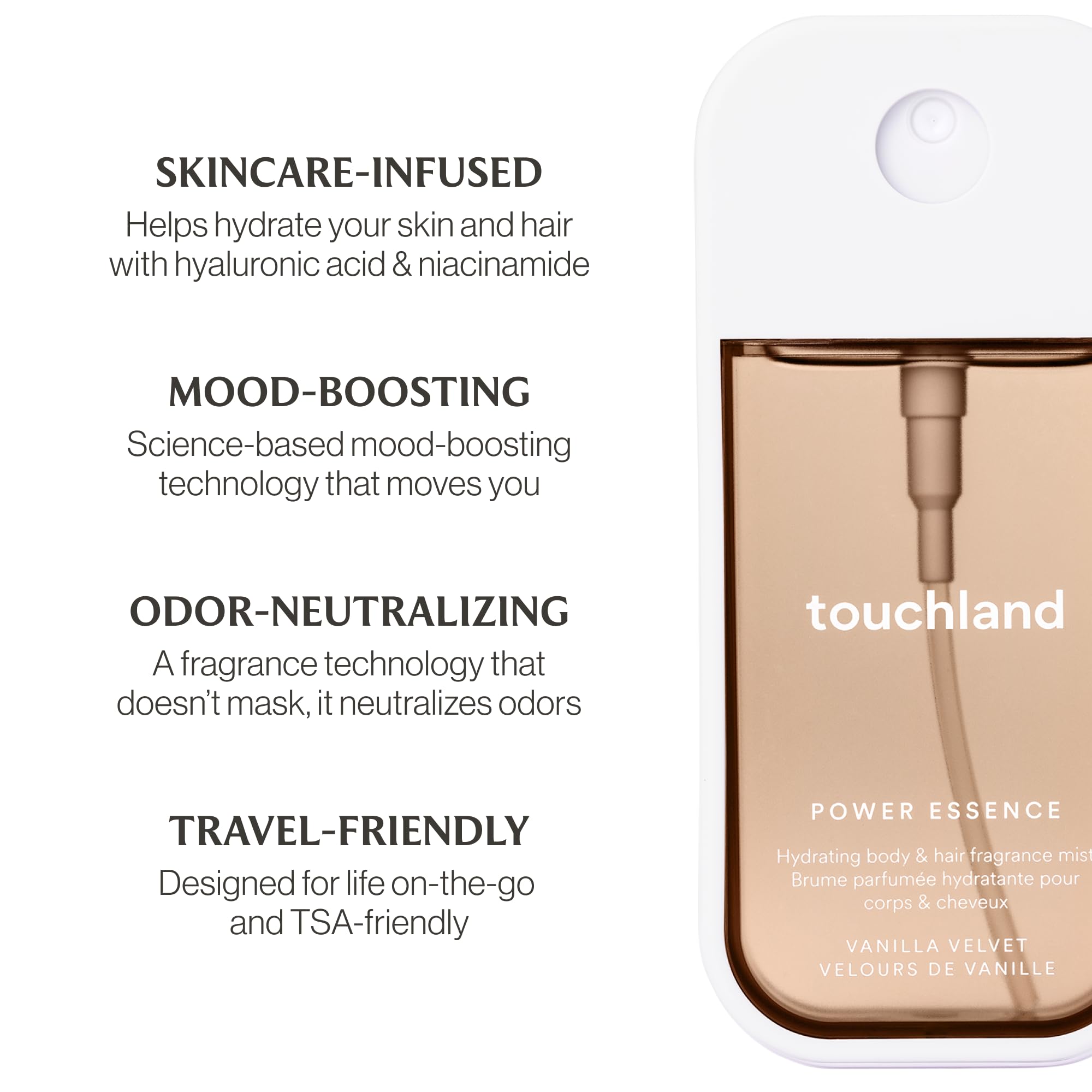 Touchland flatlay with travel essentials conveying portable daily routine