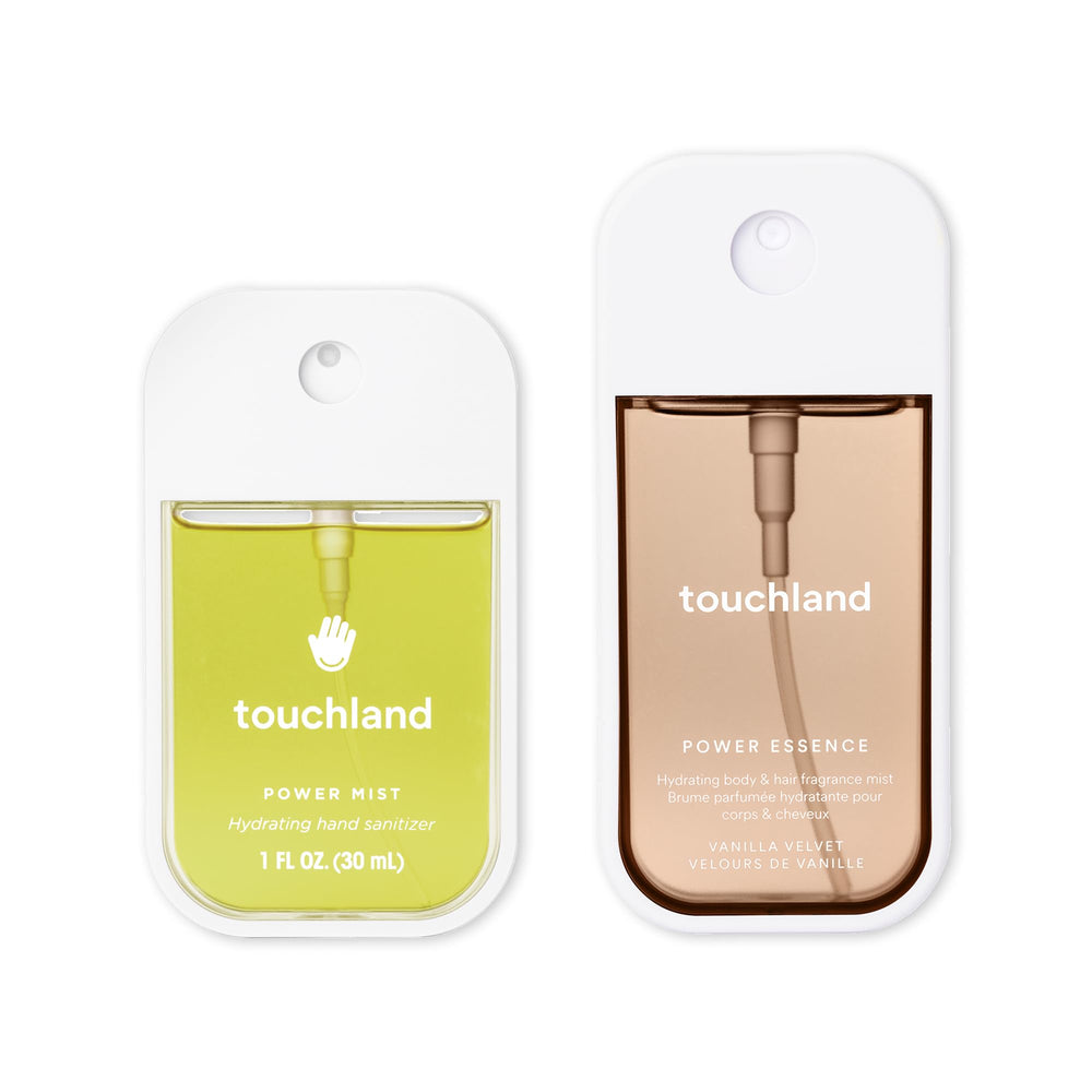 Touchland front packaging showing vanilla indulgence duo and travel convenience