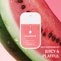Touchland Wild Watermelon sanitizer close-up highlighting moisturizing texture and fast absorption