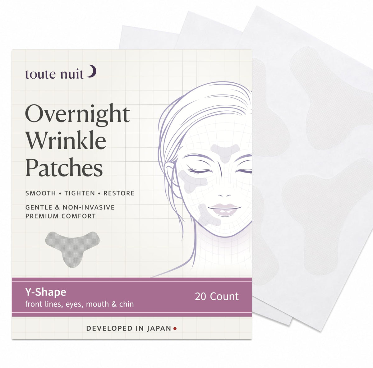Toute Nuit front packaging showing 20ct and Y-shape benefit