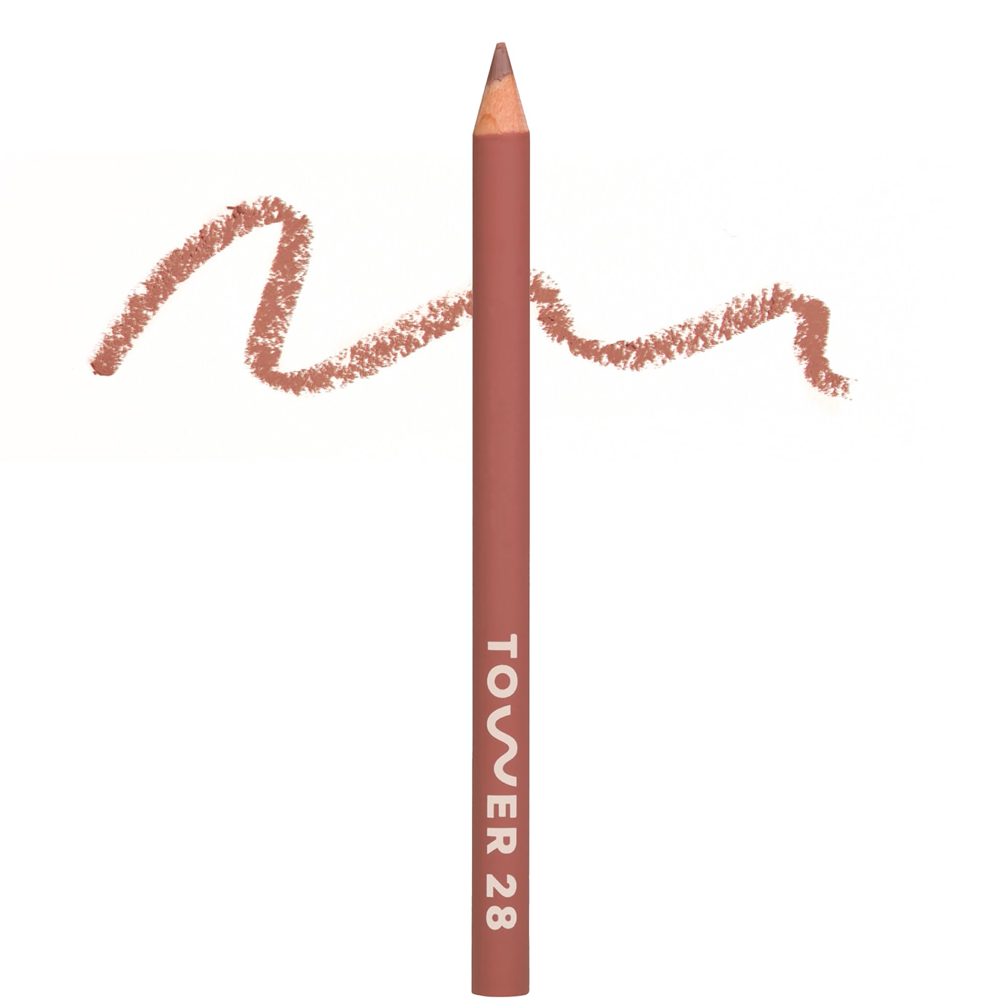 Tower 28 pencil front packaging showing shade Pinky Taupe and benefit of gentle formula