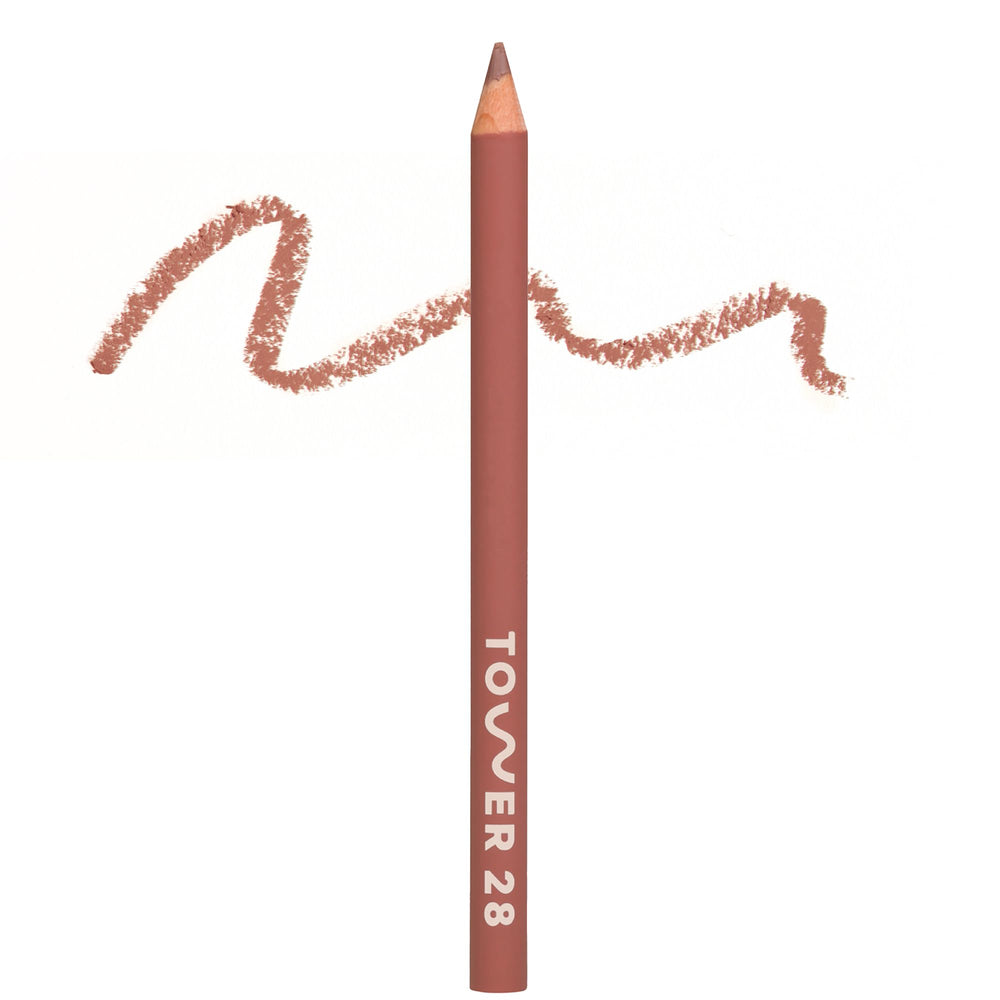 Tower 28 pencil front packaging showing shade Pinky Taupe and benefit of gentle formula