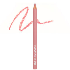 Tower 28 front view of OneLiner pencil showing rosy nude shade and compact design