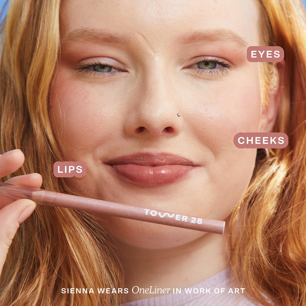 Tower 28 pencil tip close-up revealing creamy texture for smooth application
