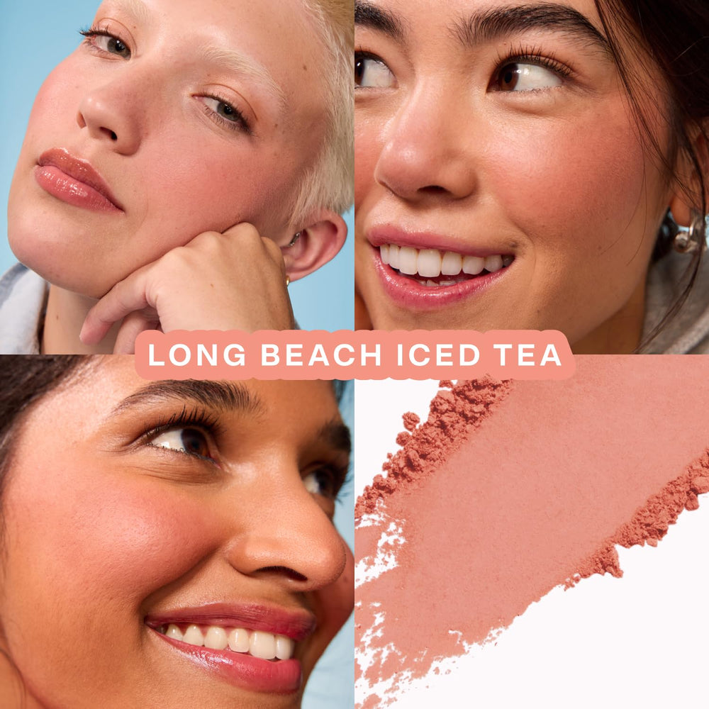Tower 28 blush applied on cheek model giving natural matte flush and even skin
