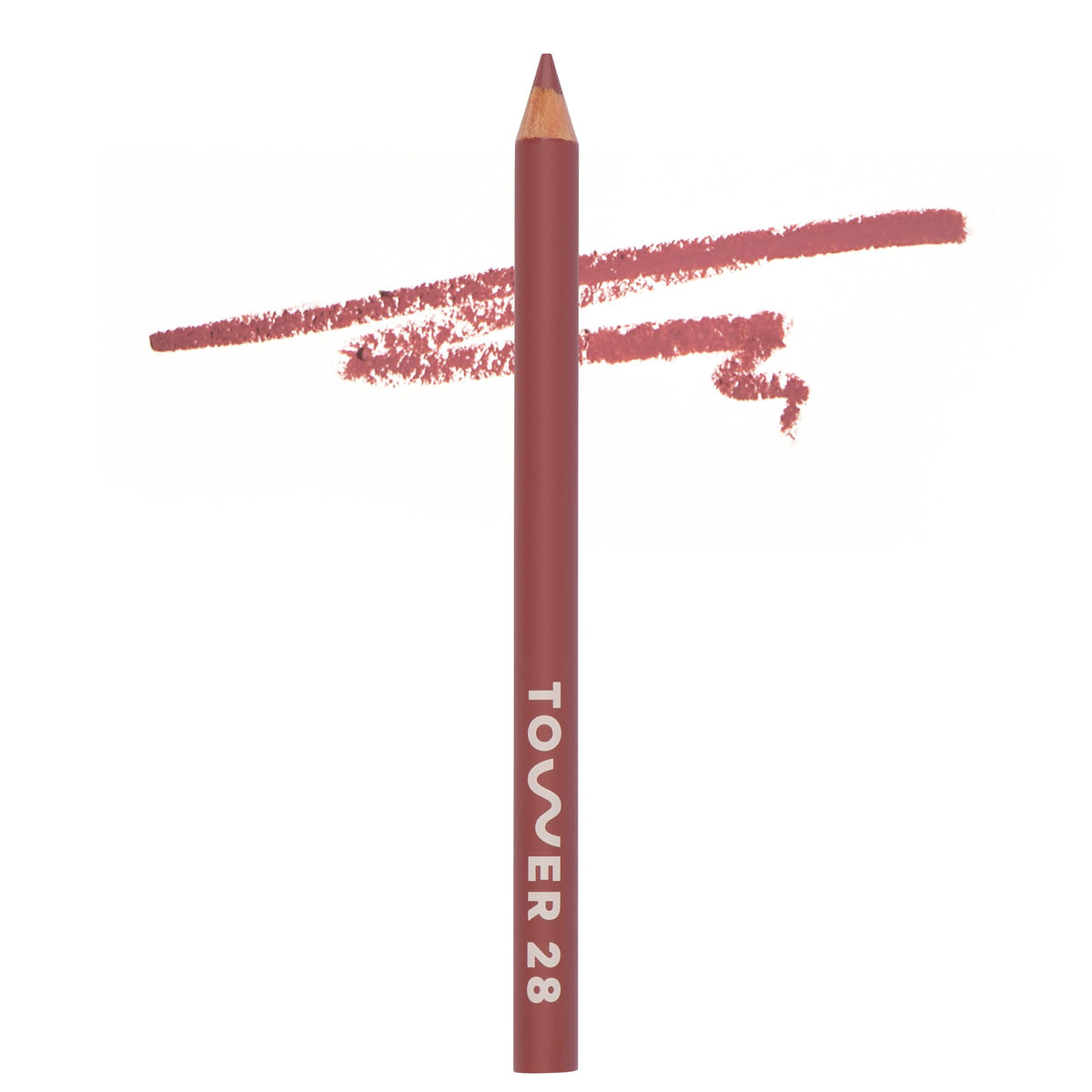 Tower 28 front packaging showing muted mauve pencil with clear benefit
