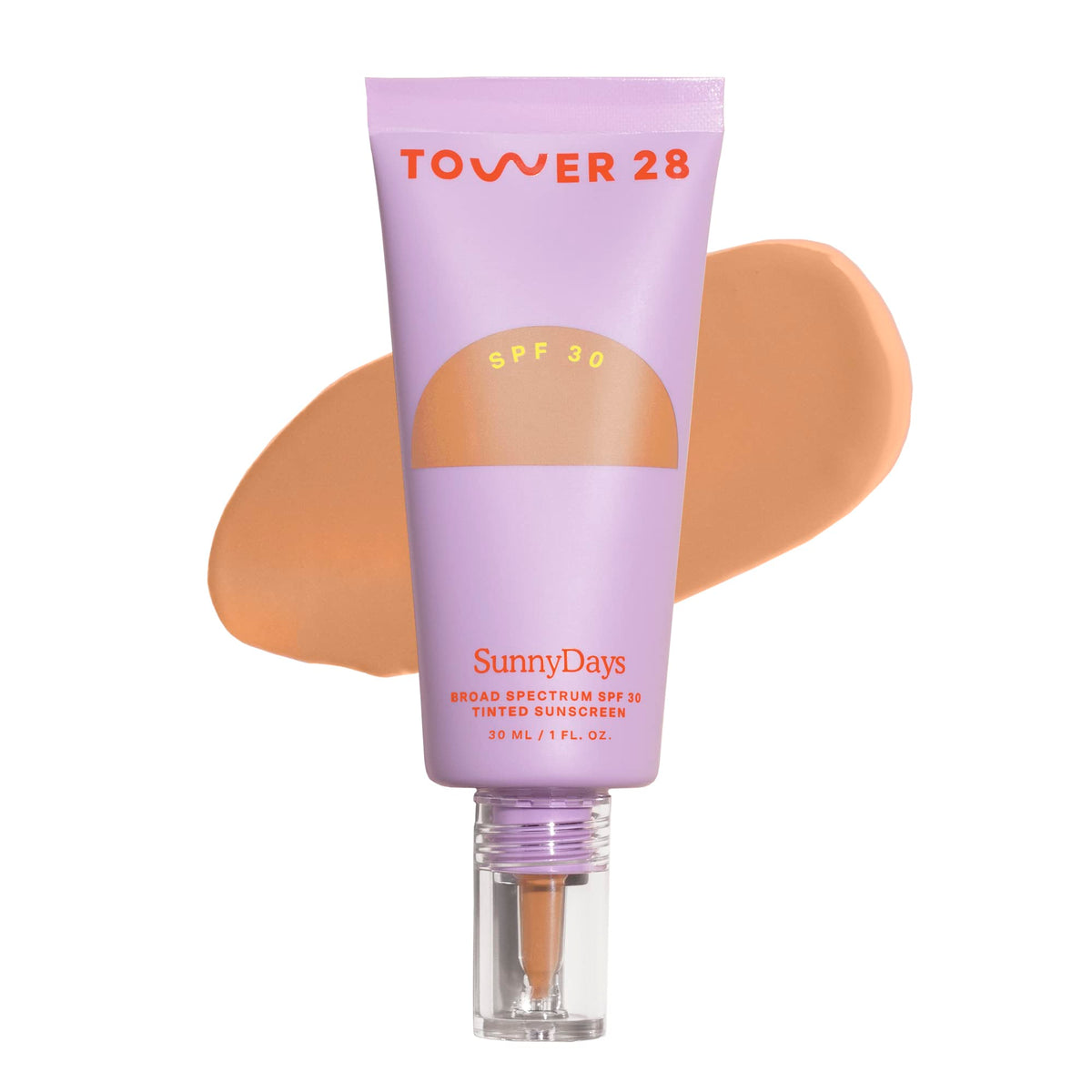 Tower 28 SunnyDays front packaging showing shade and SPF, clear benefit