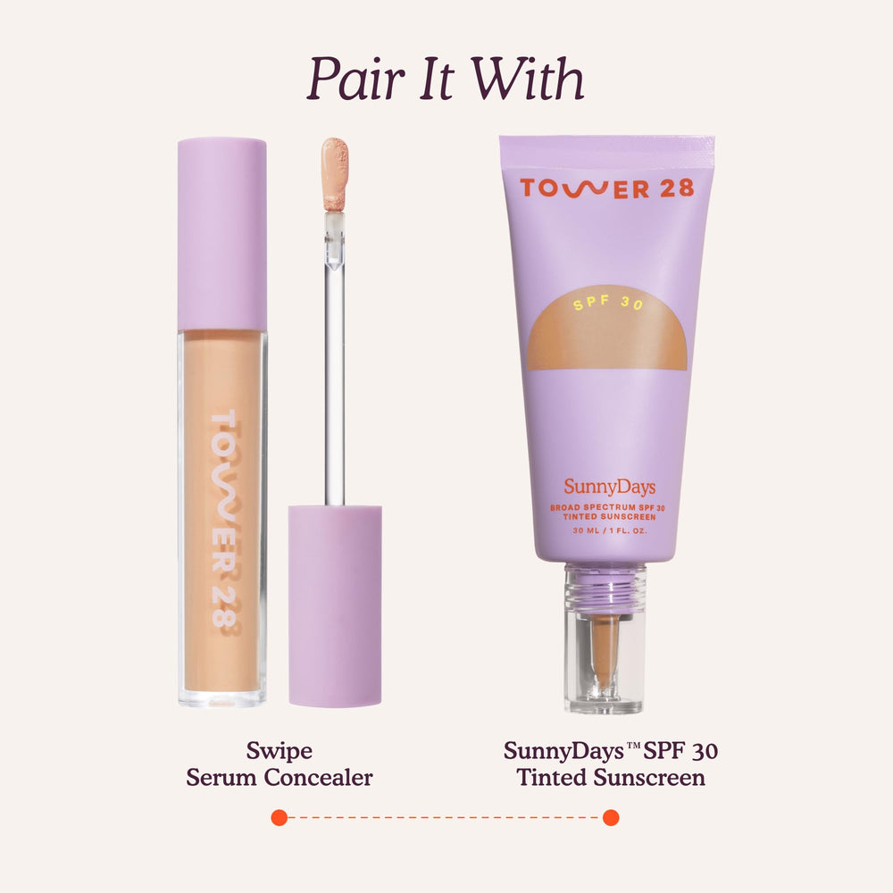 Tower 28 concealer on bathroom vanity in lifestyle setting for everyday use
