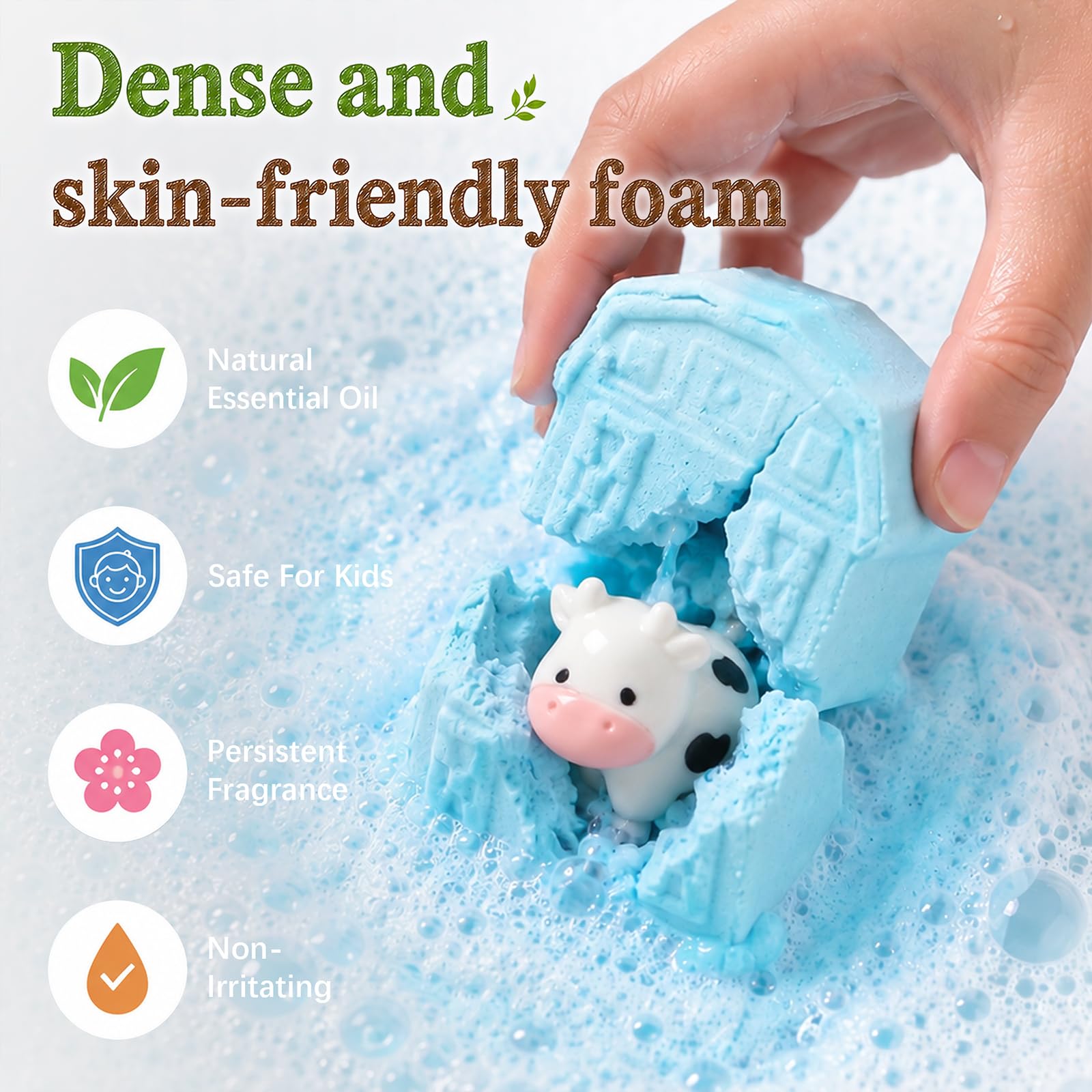 Toylink bath bomb split open revealing a surprise farm animal toy for play