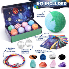 Toylink lineup of eight colorful planet-shaped bath bombs displaying variety and scents