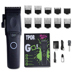 TPOB clipper front view showing sleek black housing and controls for professional use