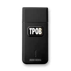 TPOB front view of compact shaver showing sleek black finish and portability