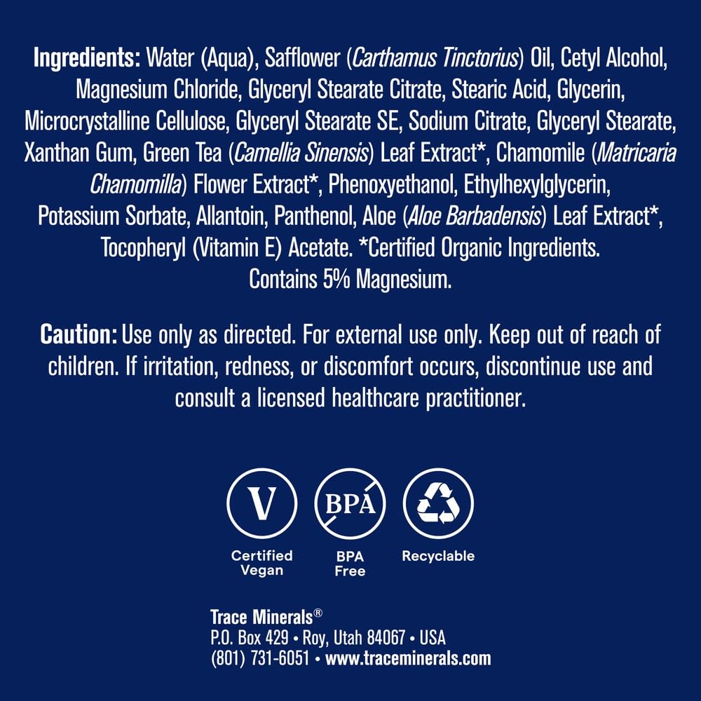 Trace Minerals lotion texture swiped to show lightweight absorbency