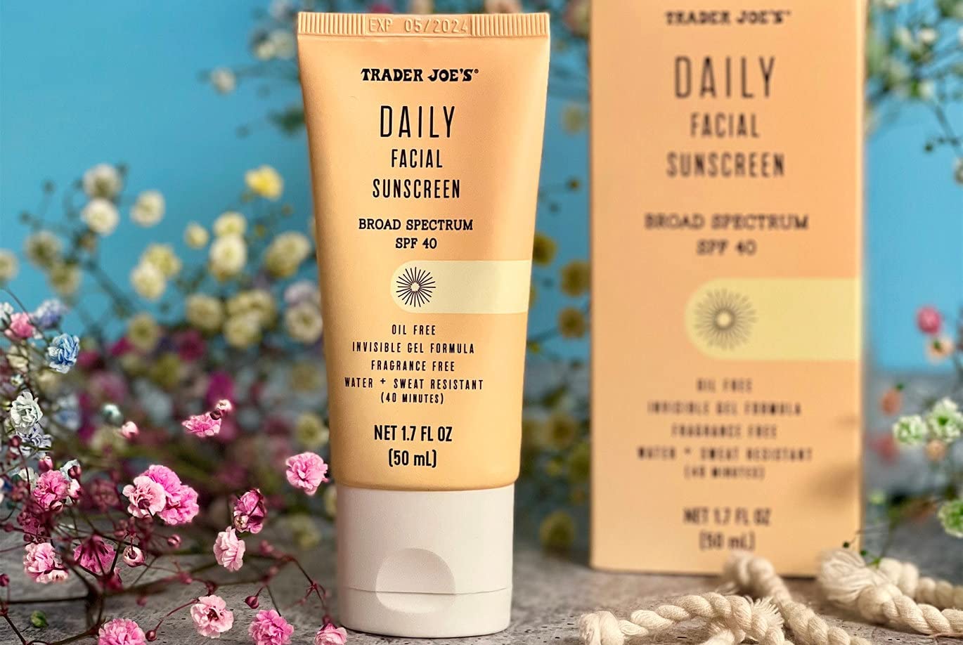Trader Joe’s front tube showing label and SPF 40 for easy identification and daily protection