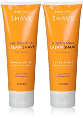 Trader Joe's honey mango shave cream front view shows packaging and moisturizing benefits