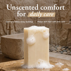 TRADITIONAL NUTRIENTS closeup of hand-cut tallow soap texture highlighting artisanal craftsmanship and durability