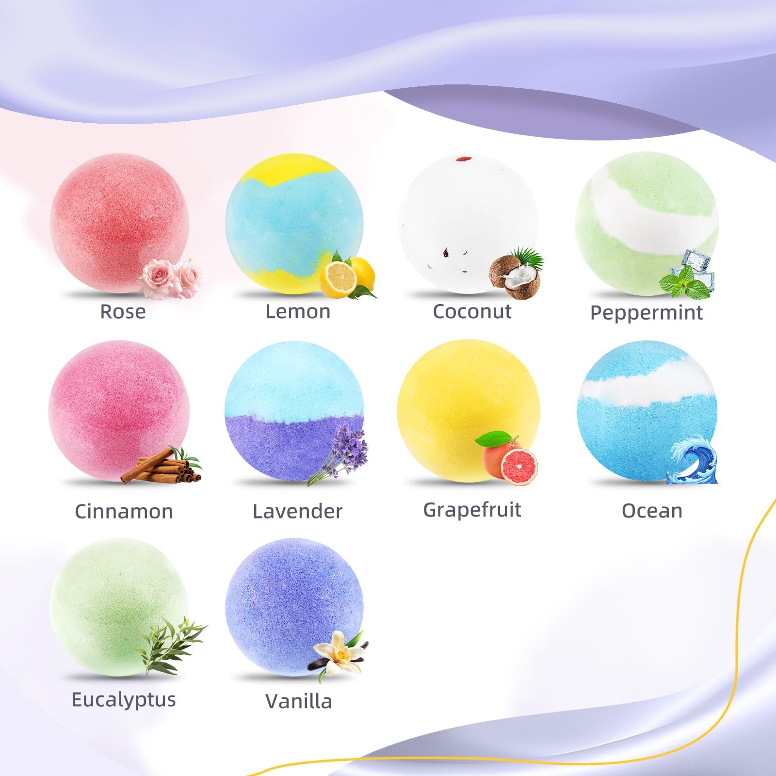 TranquilBliss colorful 50 bath bombs array offering variety and easy scent selection