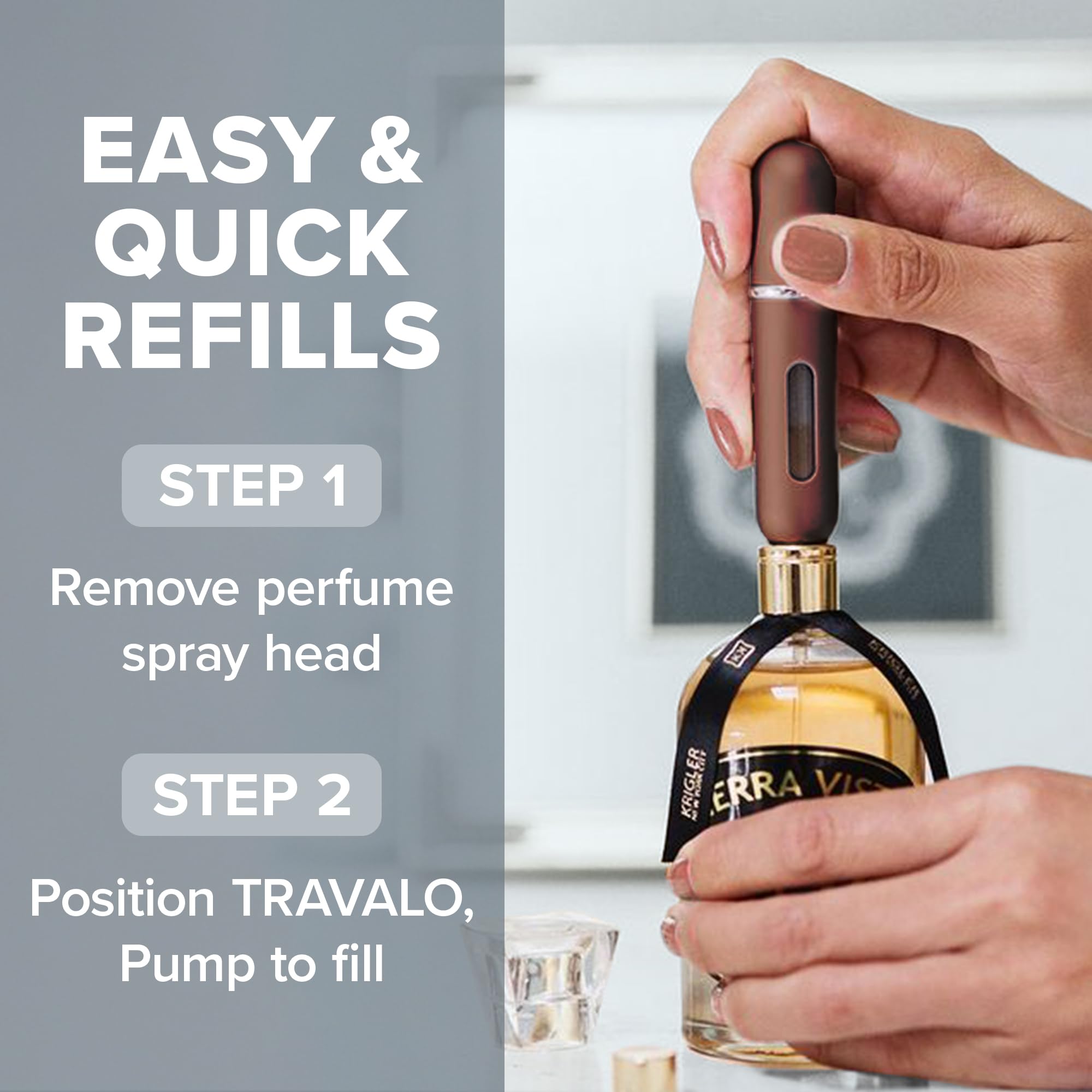 Travalo inside handbag lifestyle shot showing ready‑to‑use fragrance access