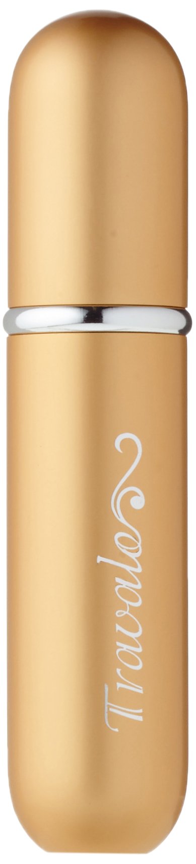 Travalo red-base connector engaged on perfume bottle to prevent spills
