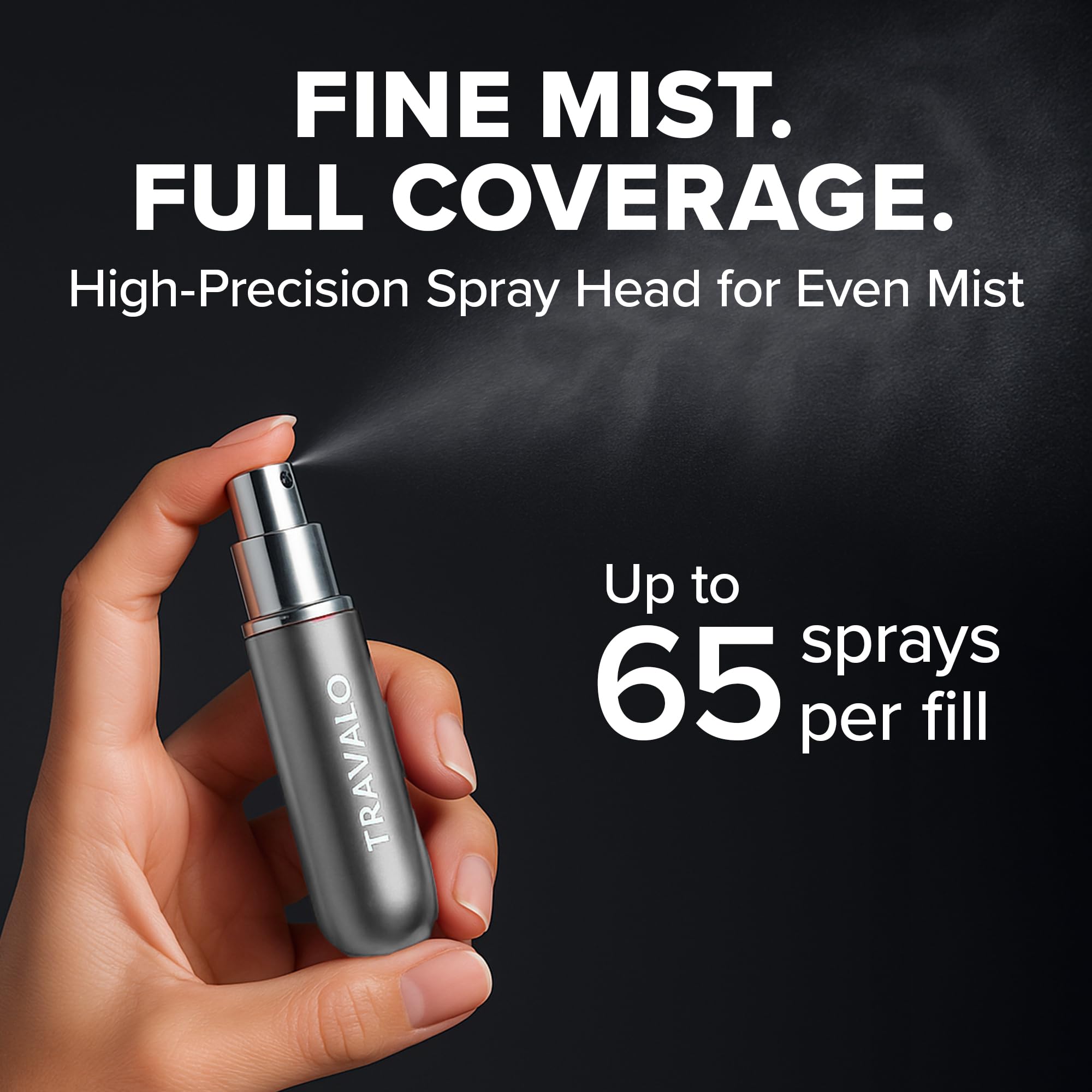 Travalo held in hand to show 5ml size and portable scale advantage for travel