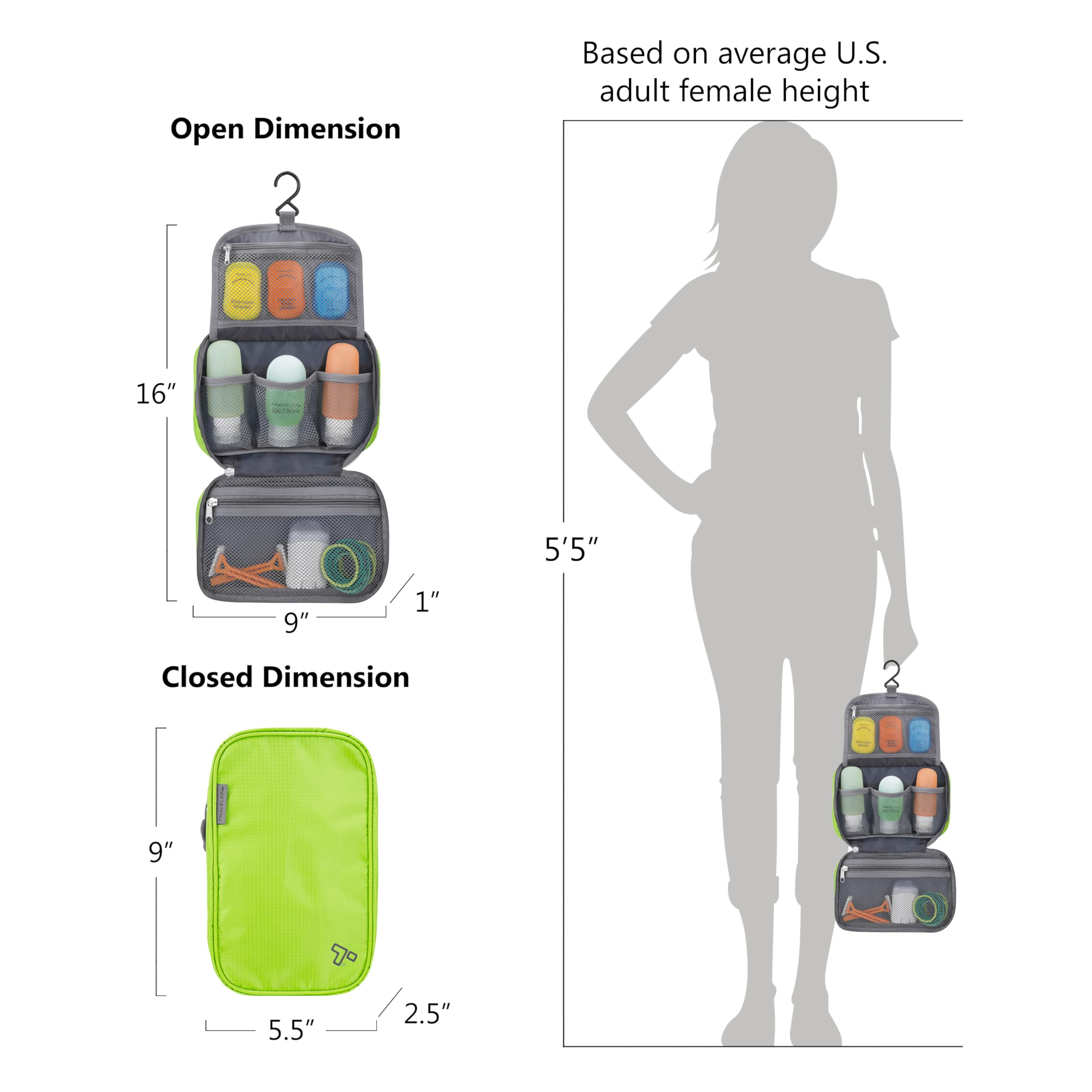 Travelon open and hung kit displaying mesh pouches for quick item visibility and access