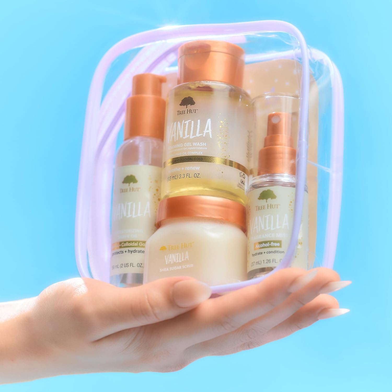 Tree Hut foaming gel wash pump dispensing a rich lather for gentle cleansing