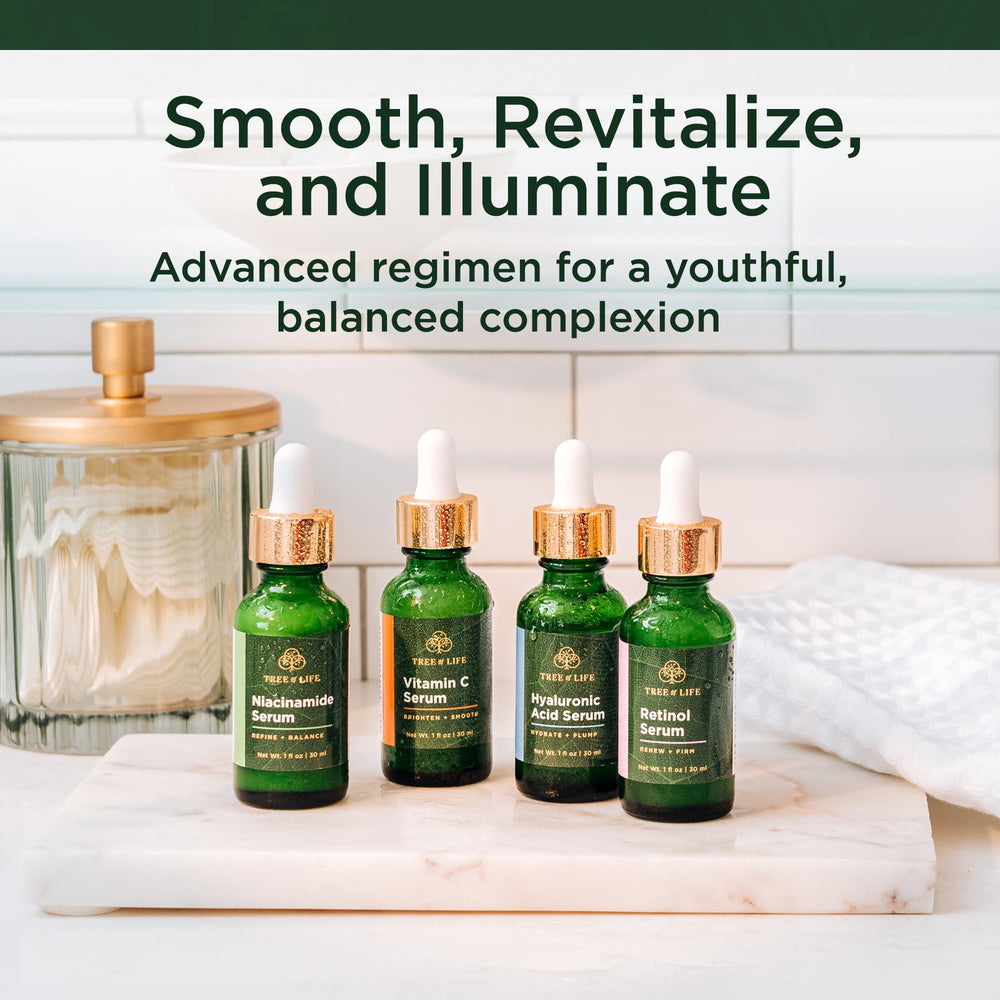 Tree of Life four serum bottles arranged to show set completeness and convenience