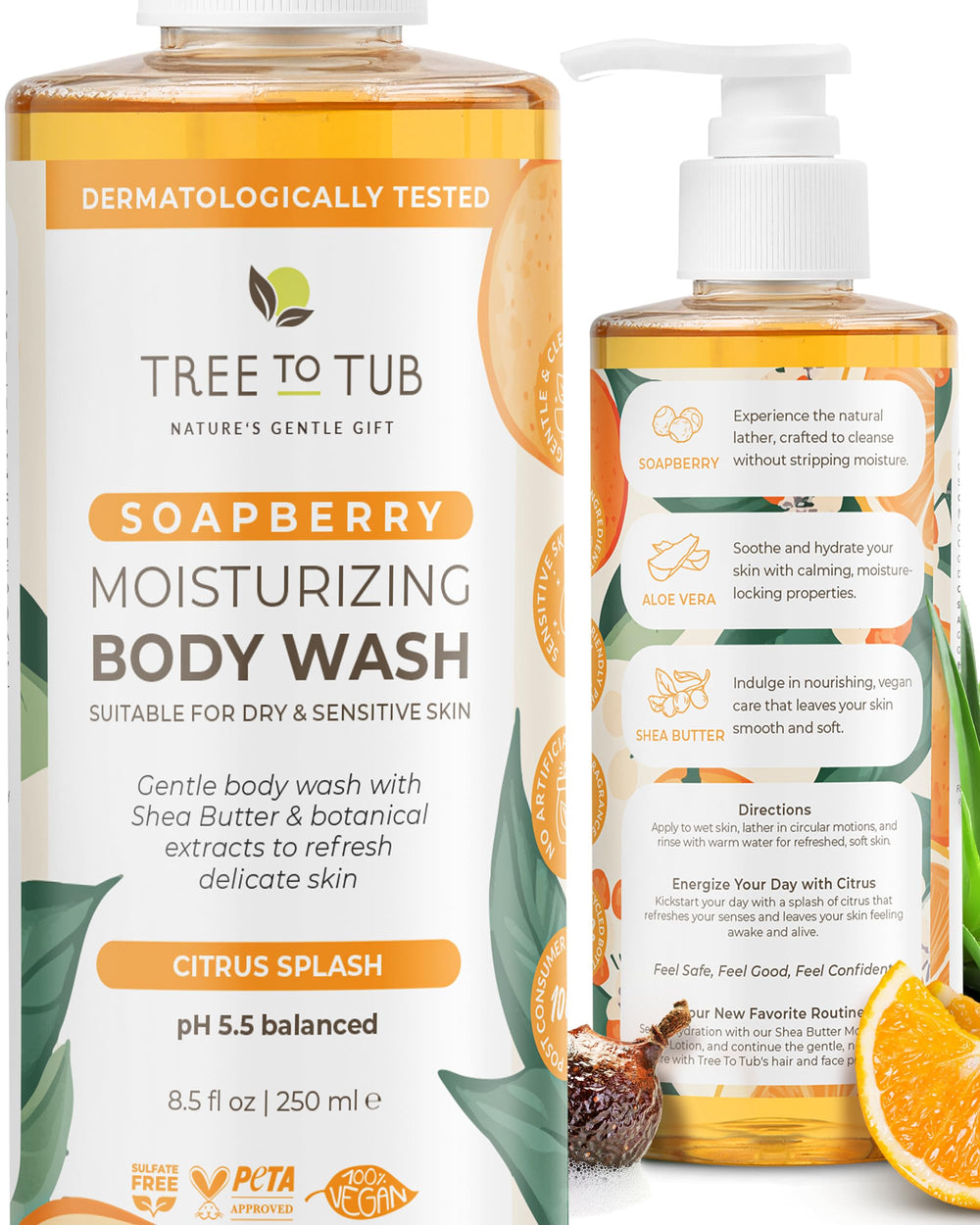 Tree To Tub front bottle view showing citrus body wash for hydrated skin