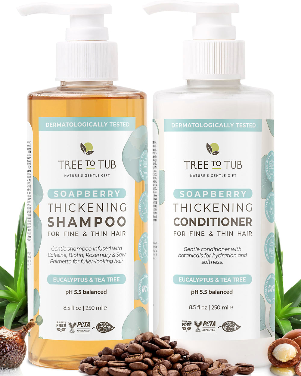 Tree To Tub front packaging set showing both volumizing bottles and benefits