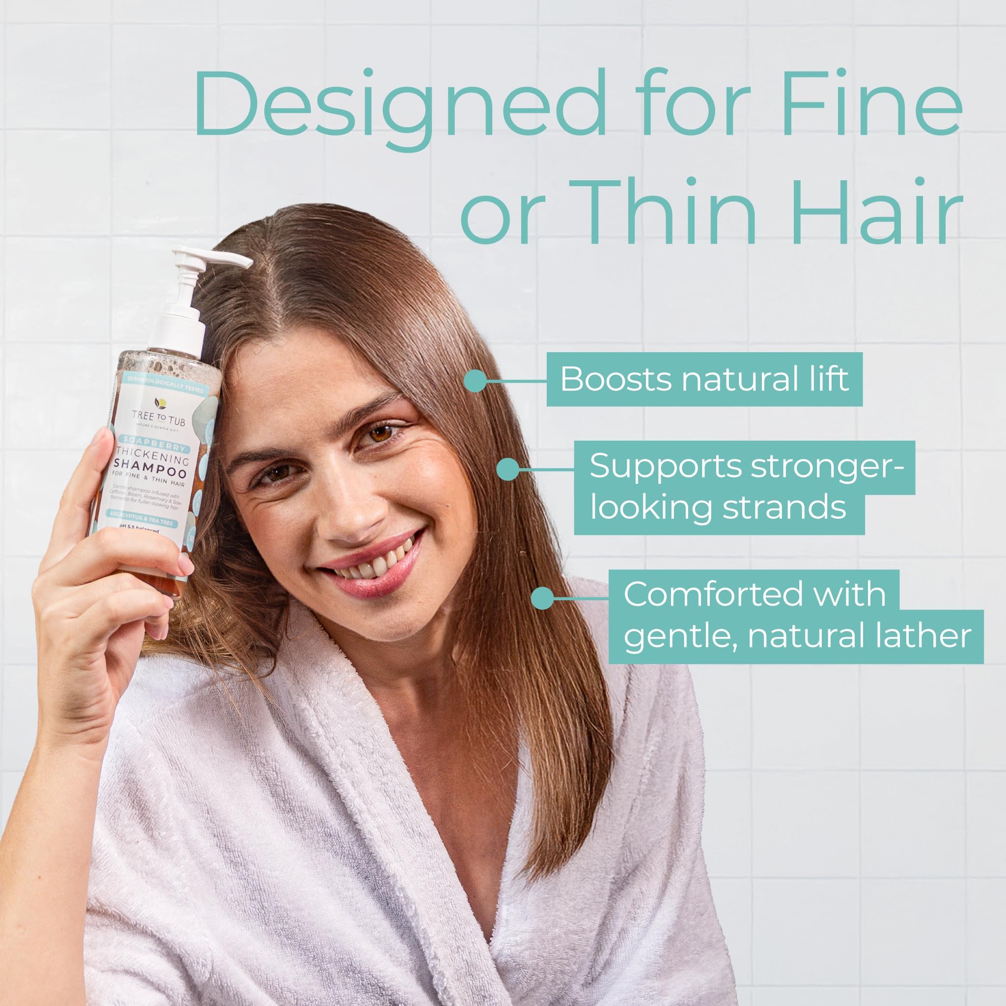 Tree To Tub bottle in bathroom setting showing lifestyle uplift benefit