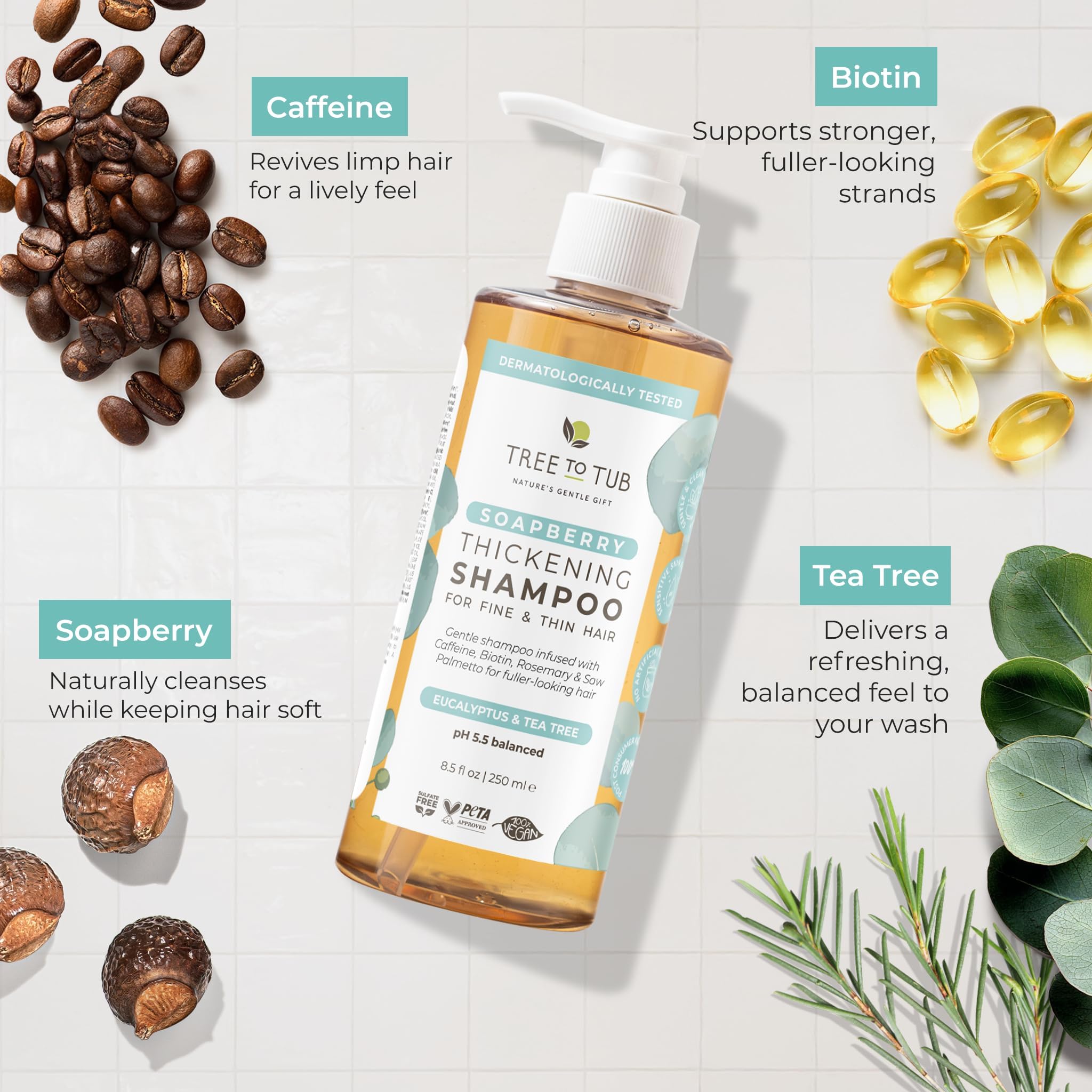 Tree To Tub shampoo being poured demonstrating easy dispense and control