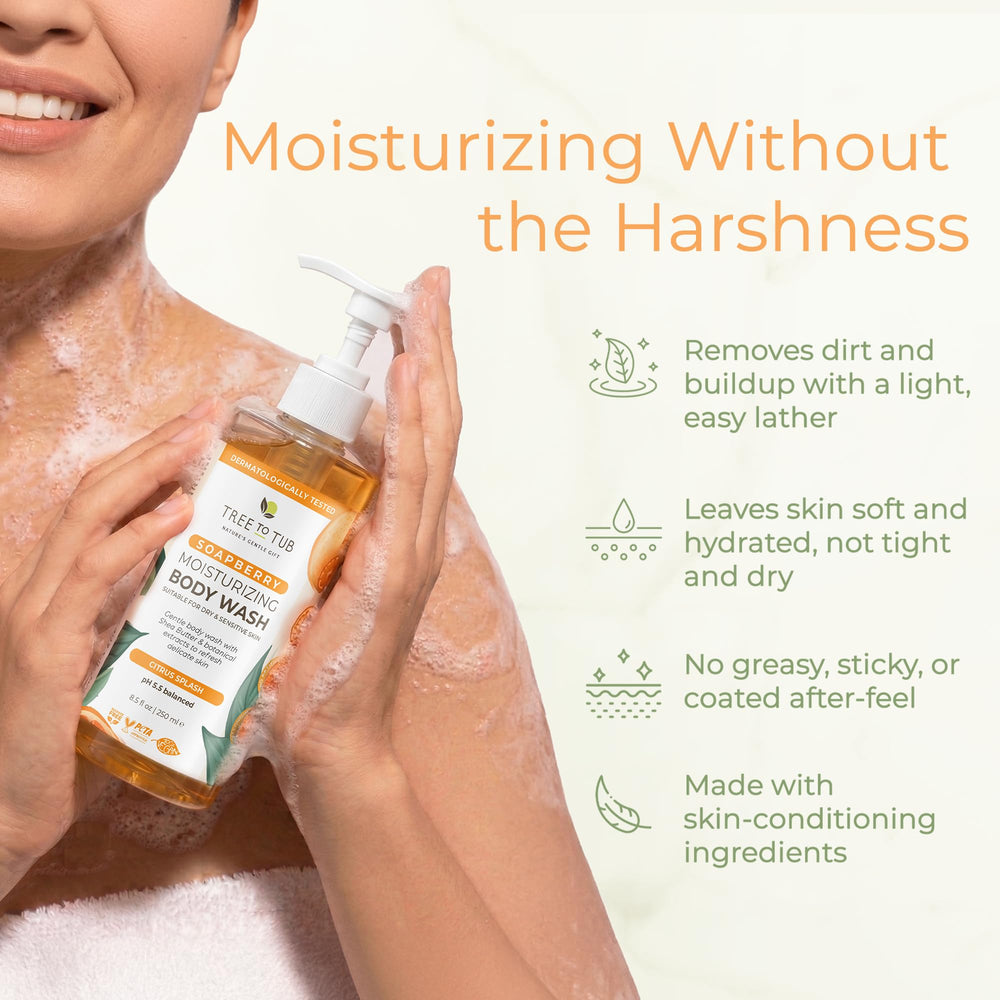 Tree To Tub creamy lather on hand demonstrating gentle moisturizing foam