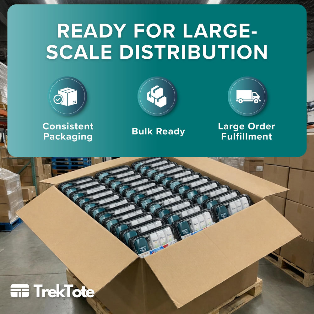 TREKTOTE multiple kits in boxes ready for distribution showing efficient bulk packing