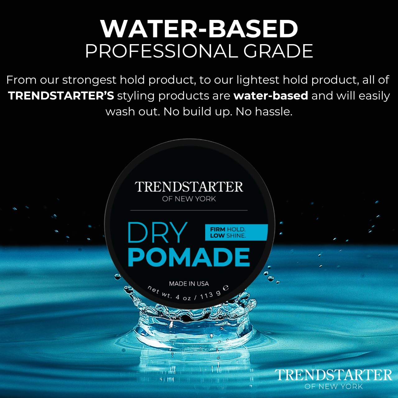 TRENDSTARTER ingredient label close-up highlighting water-based formula benefit