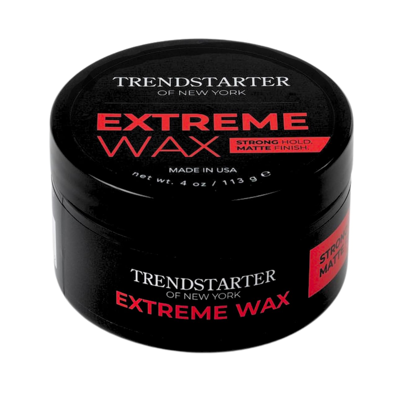 TRENDSTARTER jar front view showing label and strong hold benefits