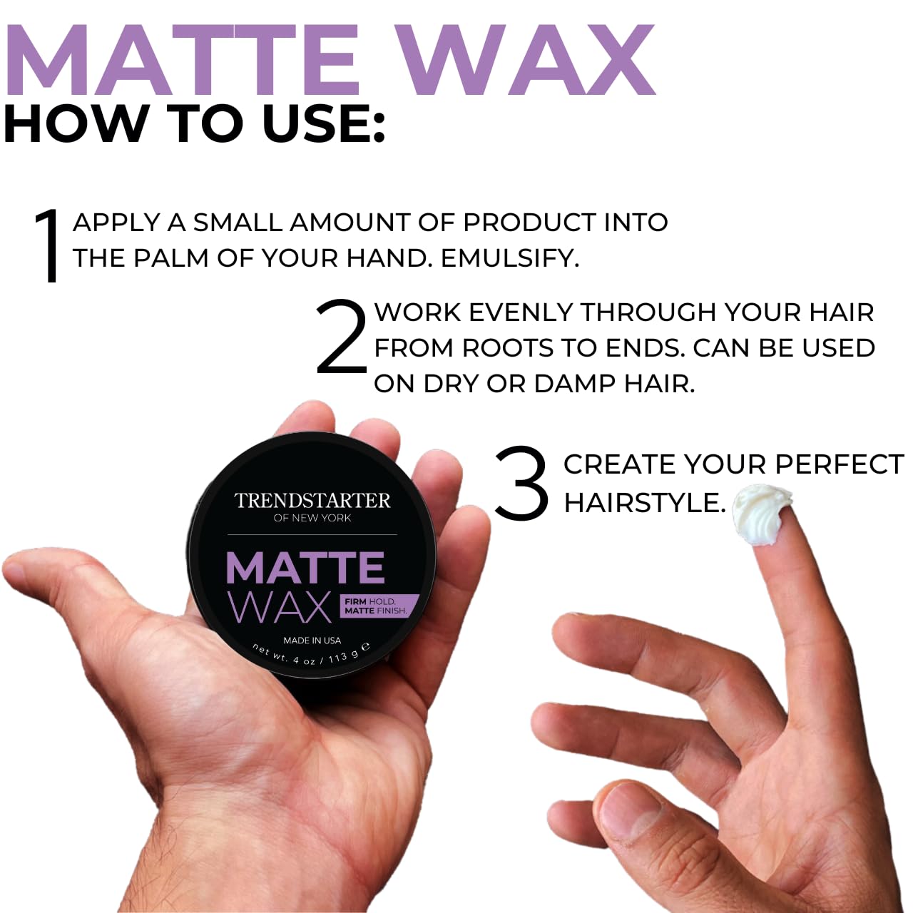 TRENDSTARTER matte wax before and after hair styling, highlights added texture