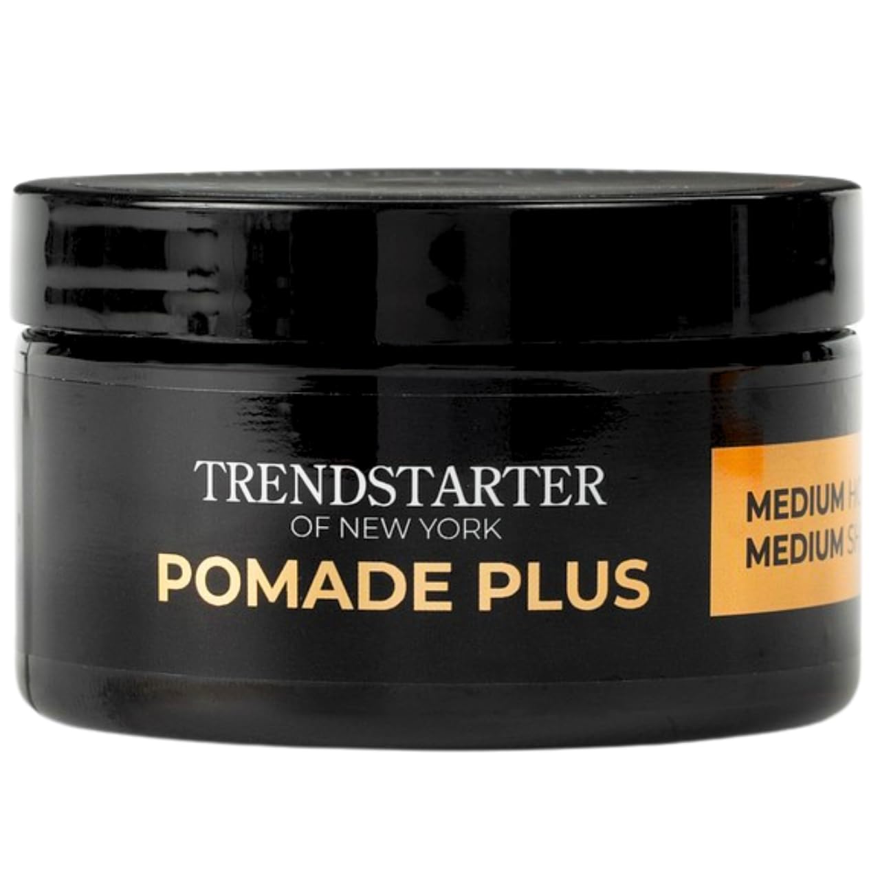 TRENDSTARTER label closeup highlighting medium hold and water-based benefits