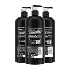 TRESemmé back label close-up listing key benefits and usage guidance